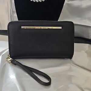 Steve Madden Black Wristlet with Gold Zipper and Hardware